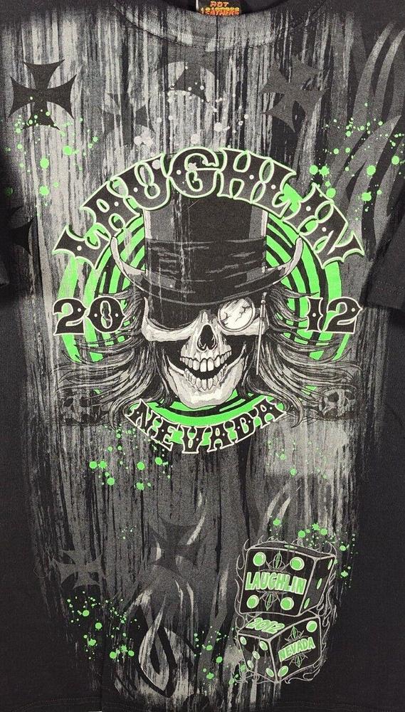 2012 Laughlin Nevada River Run Men's LG T-Shirt Biker Motorcycle Skull Top Hat